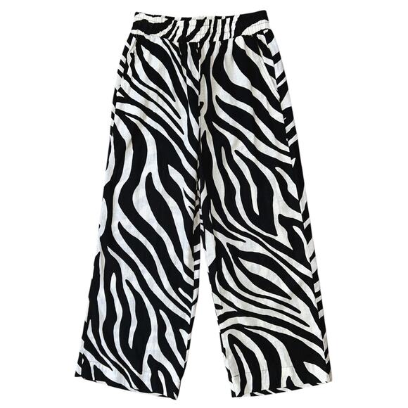 Rachel Zoe Zebra Print Linen Blend Wide-Leg Palazzo Pants Women's XS - Picture 1 of 7